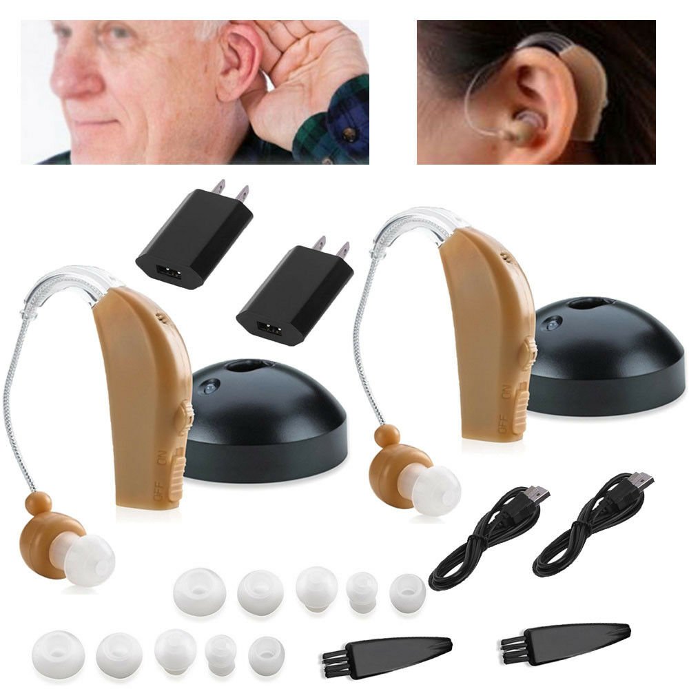 2 Digital Hearing Aids Kit rechargeable Behind the Ear BTE ...