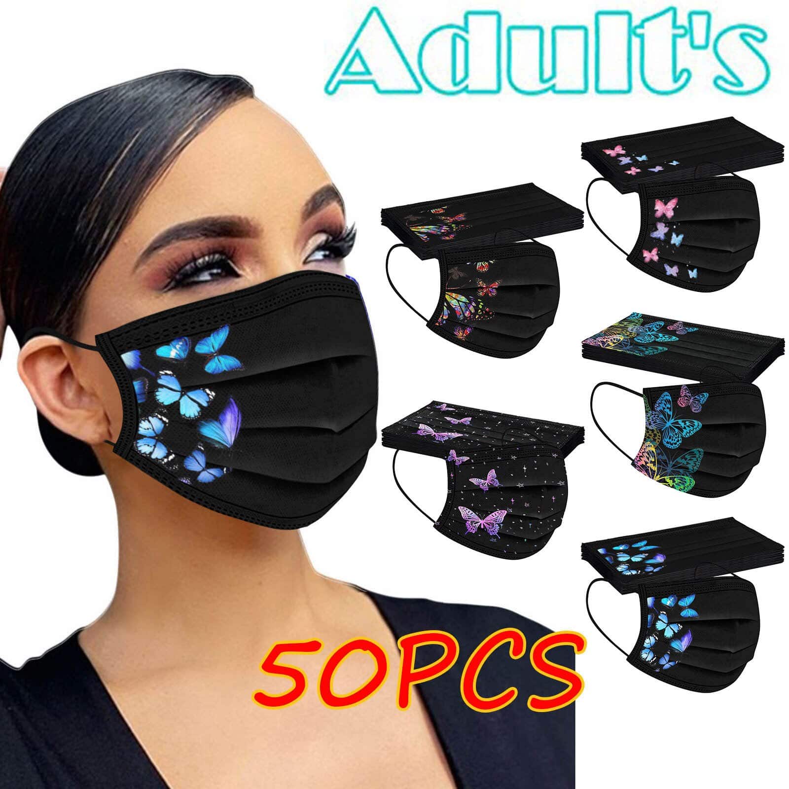 Adult Women Mask Disposable Face Mask Industrial 3Ply Ear Loop 50PC ...