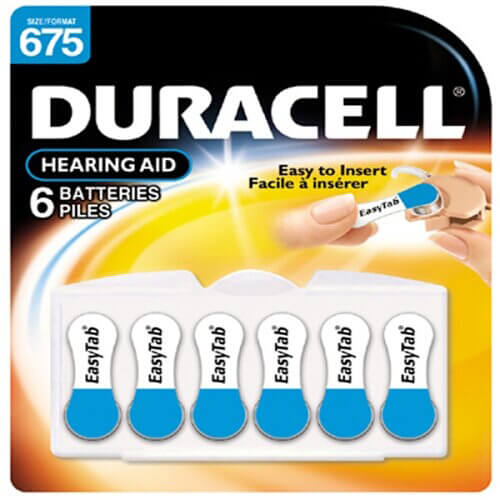 Duracell Easy Tab Hearing Aid Batteries #675, 6 pk ...