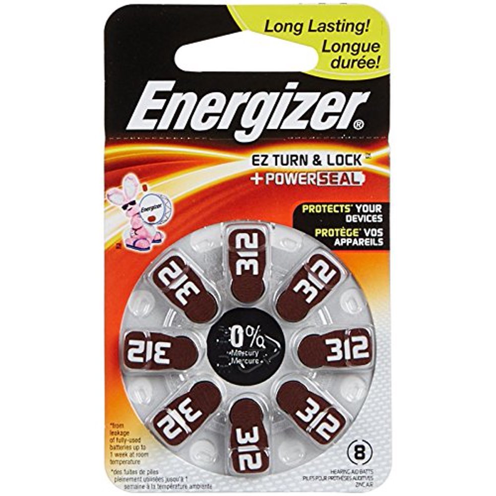 Energizer EZ Turn &  Lock Size 312 Longest Lasting Hearing Aid Batteries ...