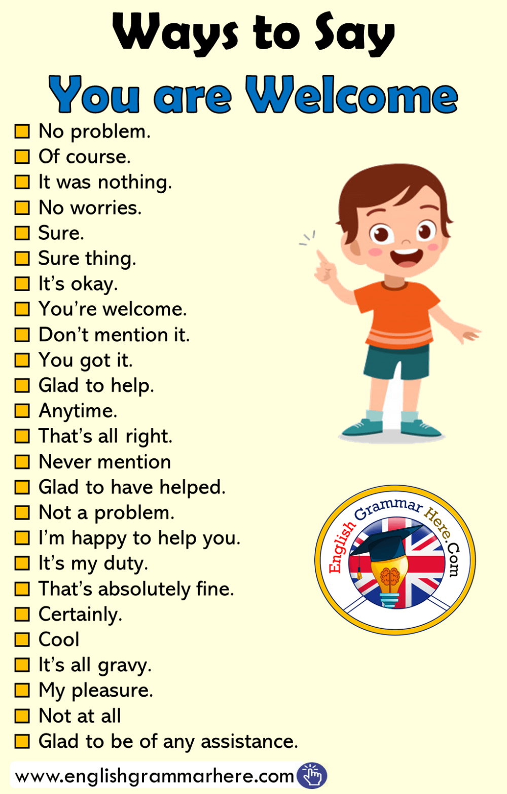 English Ways to Say You are Welcome
